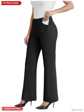 Womens High Rise Flare Work Pants Pull On Stretch Trousers 29 Inseam